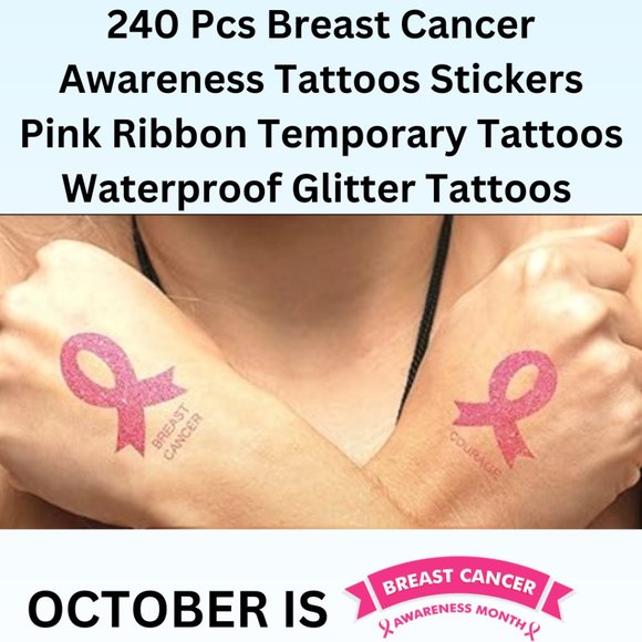 Makeup 3 Sheets 240 Pcs Breast Cancer Awareness Temporary Tattoos